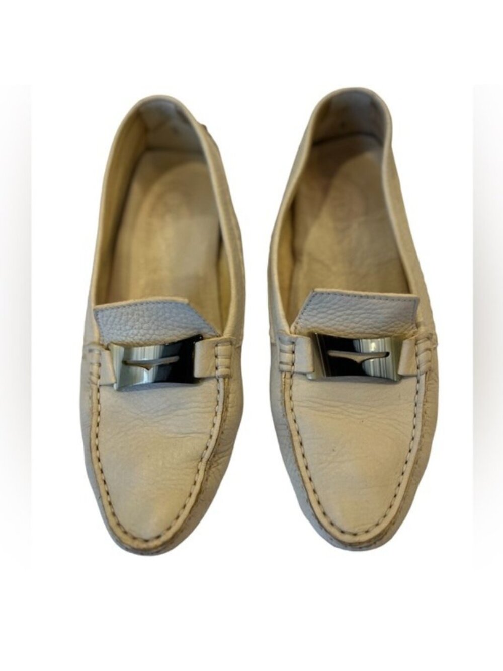 Tod’s Women’s Shoe Size 8 Ivory Driving Loafer Italian Leather Pebbled Bottom